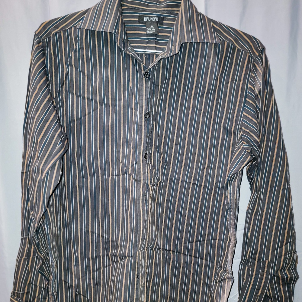 Men's Brown Striped Button Down Dress Shirt | Bruno | Medium